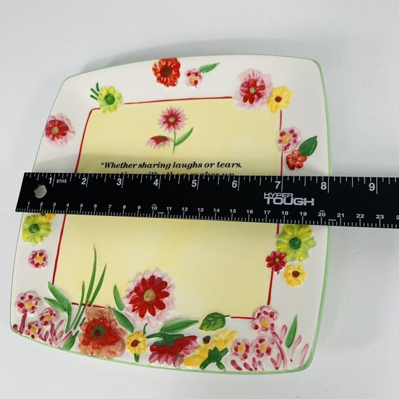 Paula Deen Square Decorative Plate Floral Signed Quote Family Friends 8 Inch - Picture 10 of 11